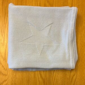 Star-Embroidered Knit Throw Baby Boy Blanket - Light Blue